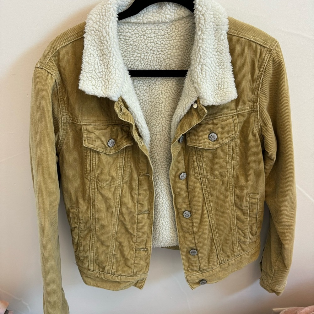 tan fuzzy corduroy brandy melville jacket